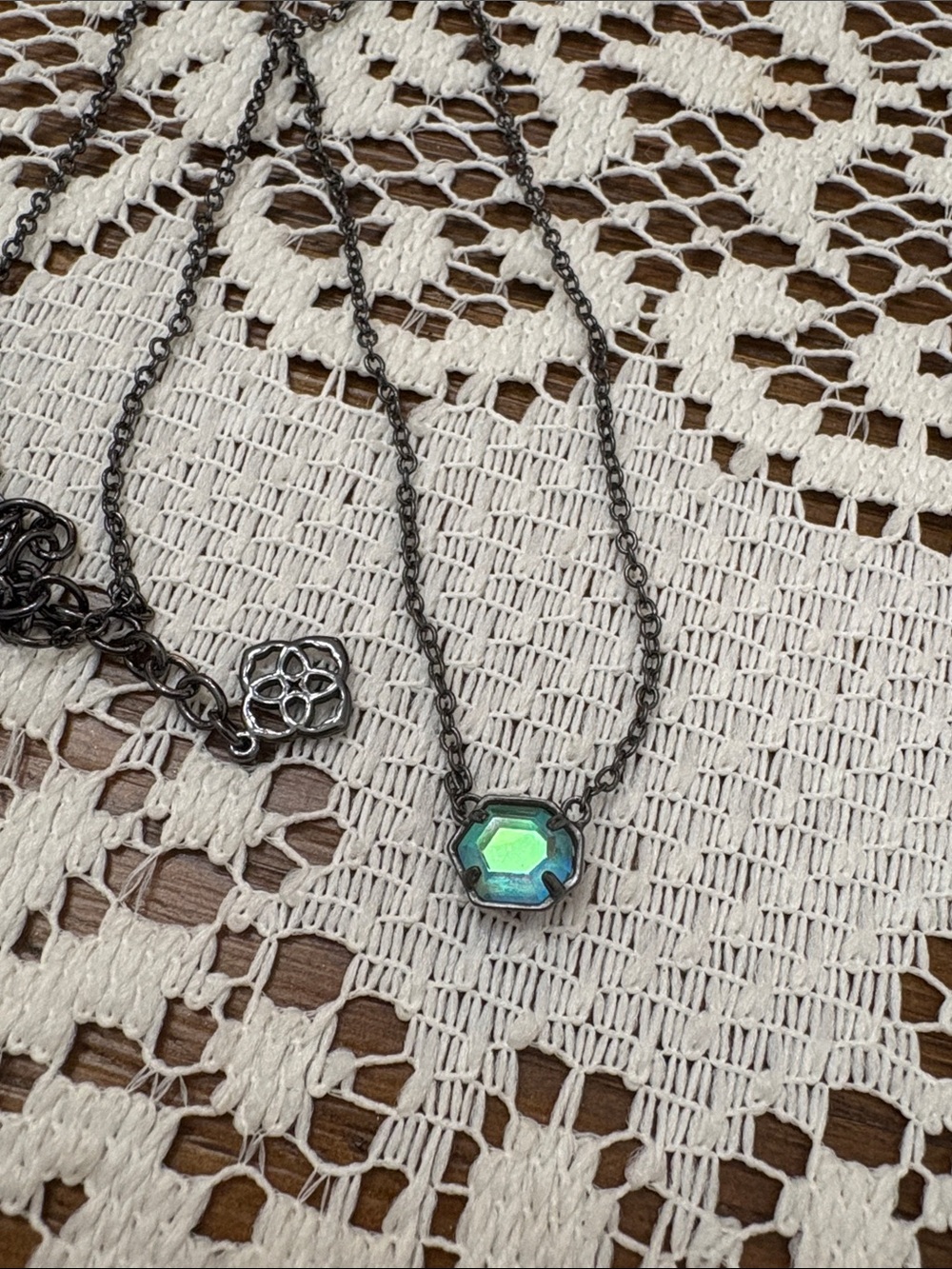 Kendra Scott Iridescent Green Octagon Pendant Necklace